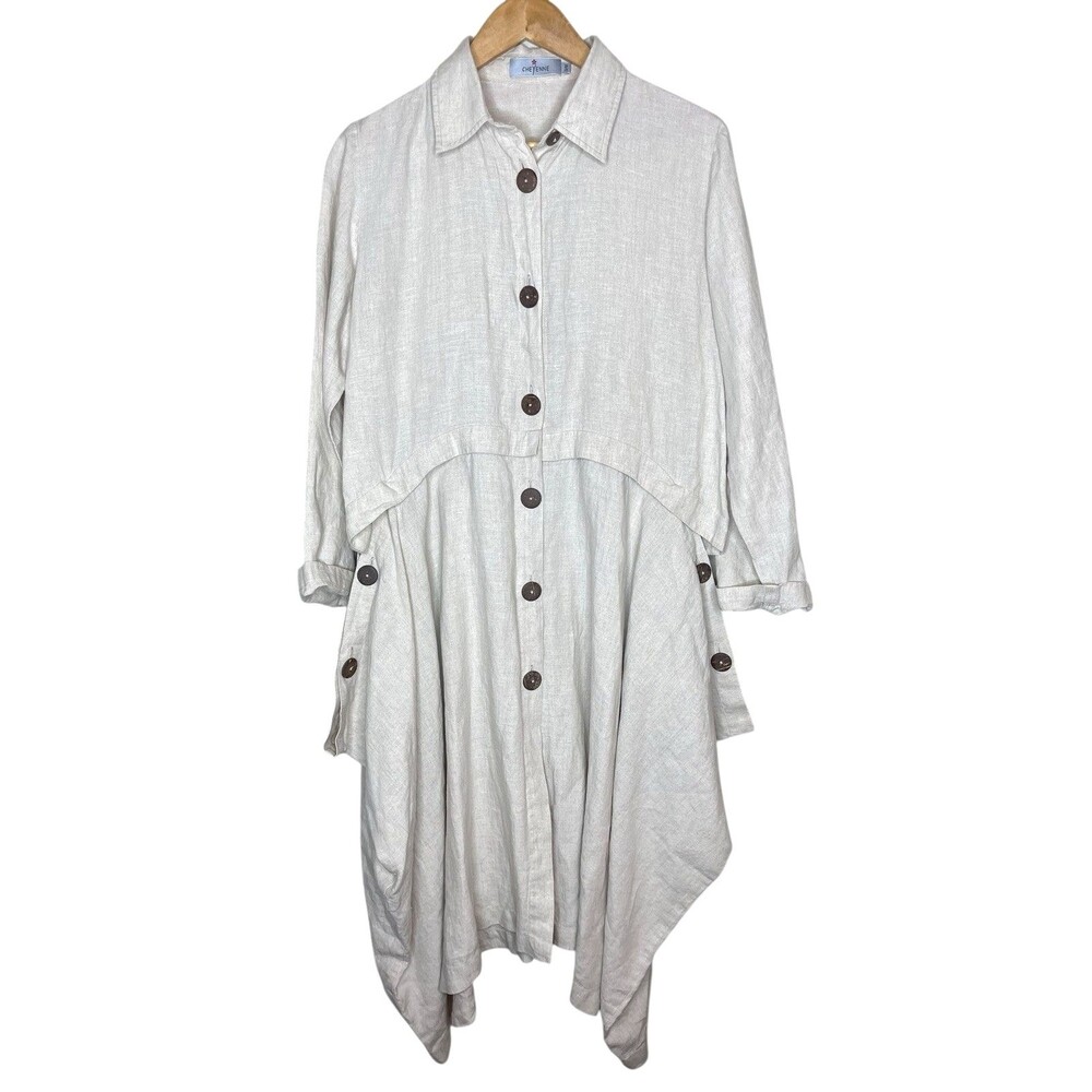 CHEYENNE- WOMEN'S S/M - BEIGE LAYERED 100% LINEN DRESS BOHO LAGENLOOK